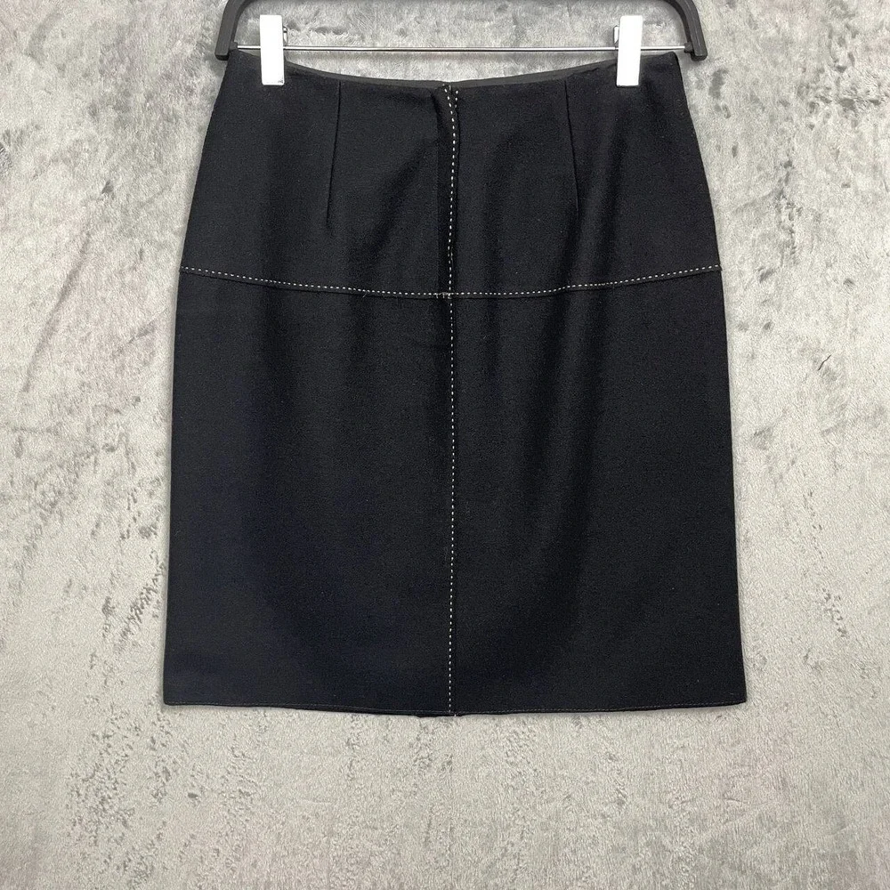 Vintage J.Crew Black Wool Contrast Stitch‎ Mini Skirt Panel Minimalist Size 2